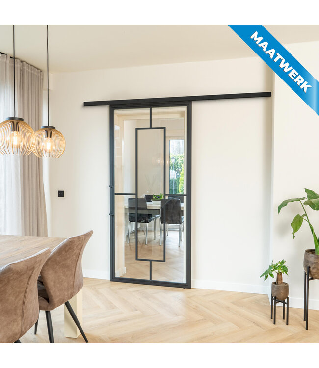 Stalen Schuifdeur met koofsysteem - Zwart - 5 Vlaks - Maatwerk - Rook glas