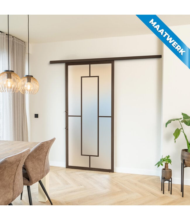 Stalen Schuifdeur met koofsysteem - Brons - 5 Vlaks - Maatwerk - Helder glas