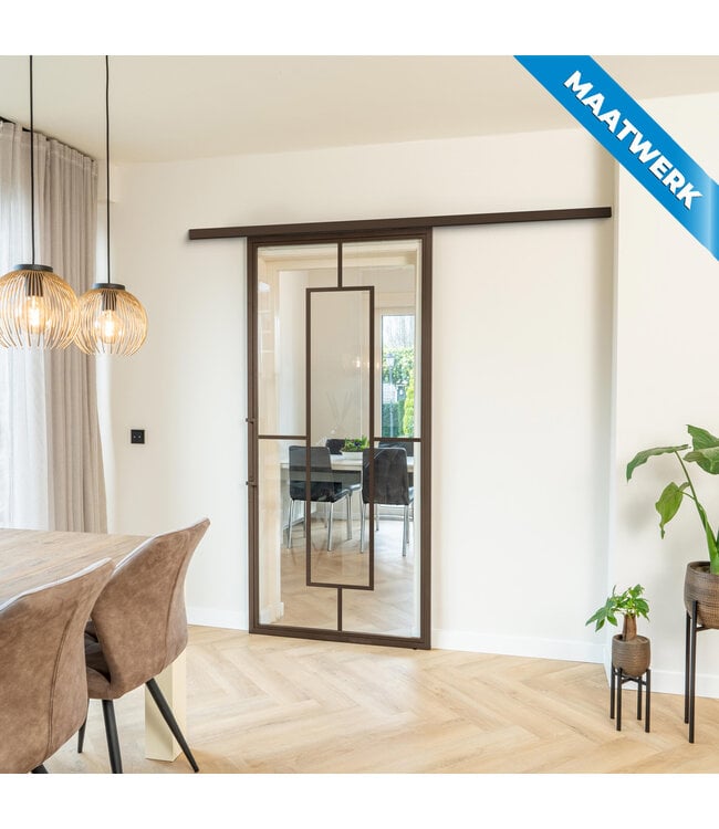 Stalen Schuifdeur met koofsysteem - Brons - 5 Vlaks - Maatwerk - Brons rook glas