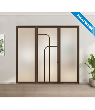 Enkele stalen taatsdeur met glaspaneel - Brons - 4 Vlaks rond - Mat glas