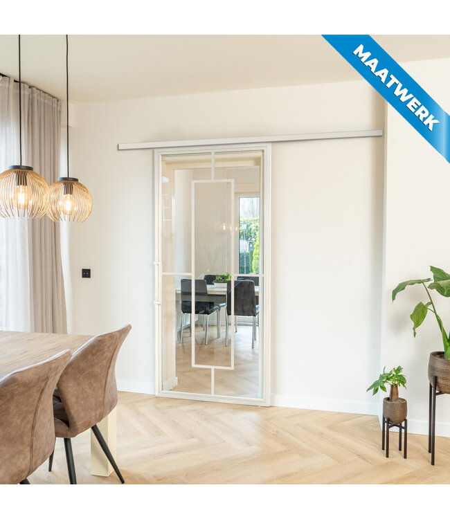 Stalen Schuifdeur met koofsysteem - Wit - 5 Vlaks - Maatwerk - Mat glas