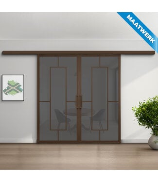 Dubbele stalen Schuifdeuren met koofsysteem - Brons - 5 Vlaks - Maatwerk - Rook glas