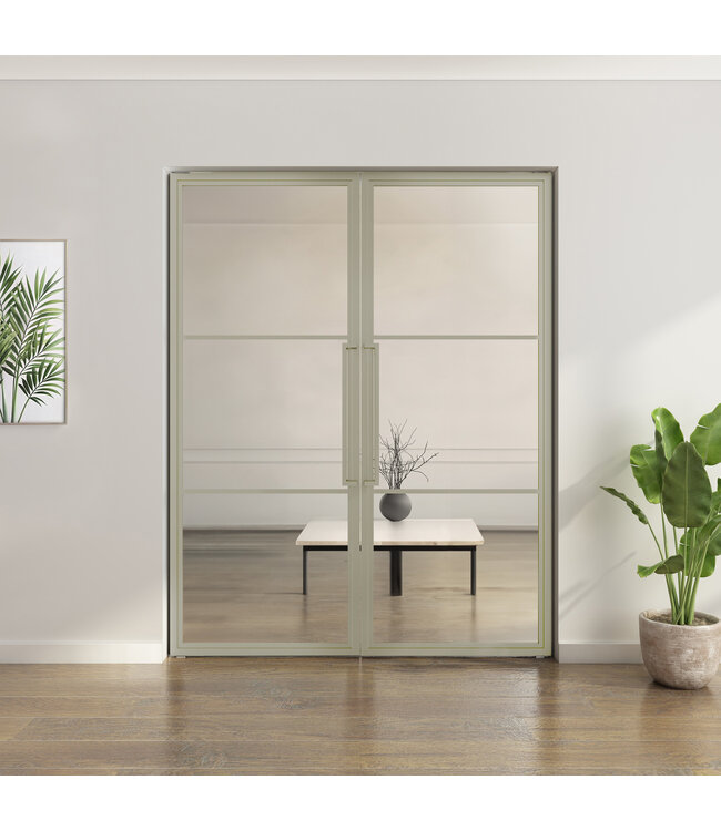 Dubbele stalen taatsdeur - Kiezelgrijs - 3 Vlaks - Mat glas