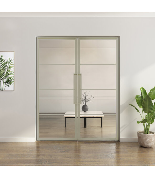 Dubbele stalen taatsdeur - Kiezelgrijs - 4 Vlaks - Mat glas