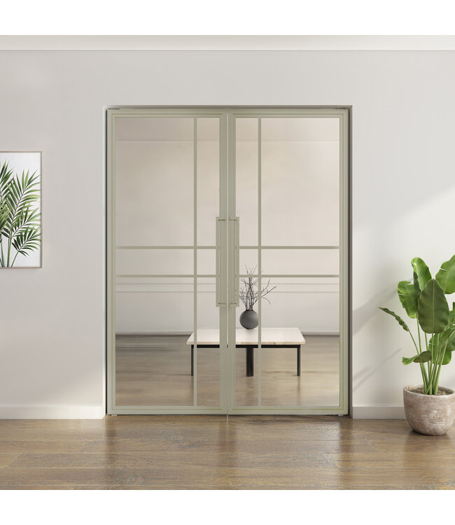 Dubbele stalen taatsdeur - Kiezelgrijs - 6 Vlaks - Mat glas - Luxe design