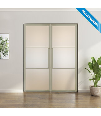 Dubbele stalen taatsdeur - Kiezelgrijs - Maatwerk - 3 Vlaks - Mat glas