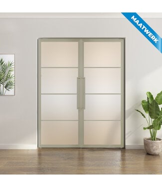 Dubbele stalen taatsdeur - Kiezelgrijs - Maatwerk - 4 Vlaks - Mat glas