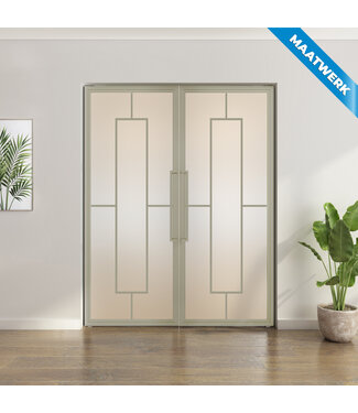 Dubbele stalen taatsdeur - Kiezelgrijs - Maatwerk - 5 Vlaks - Mat glas