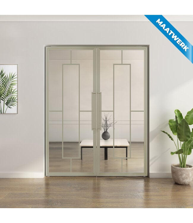 Dubbele stalen taatsdeur - Kiezelgrijs - Maatwerk - 5 Vlaks - Rook glas