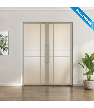Dubbele stalen taatsdeur - Kiezelgrijs - Maatwerk - 6 Vlaks - Mat glas - Luxe design