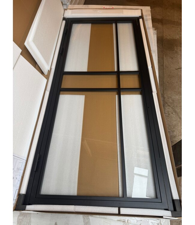OUTLET: Stalen Binnendeur - Zwart - 6 Vlaks - 204 x 89,6 - helder glas - Luxe design - Linksdraaiend
