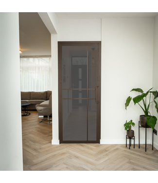 OUTLET: Stalen Binnendeur - Brons - 6 Vlaks - 233,5 x 97,5 - Zwart rook glas - Luxe design - Rechtsdraaiend