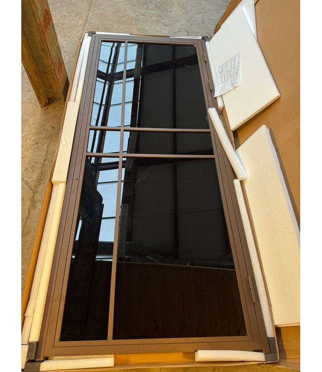 OUTLET: Stalen Binnendeur - Brons - 6 Vlaks - 233,5 x 97,5 - Zwart rook glas - Luxe design - Rechtsdraaiend