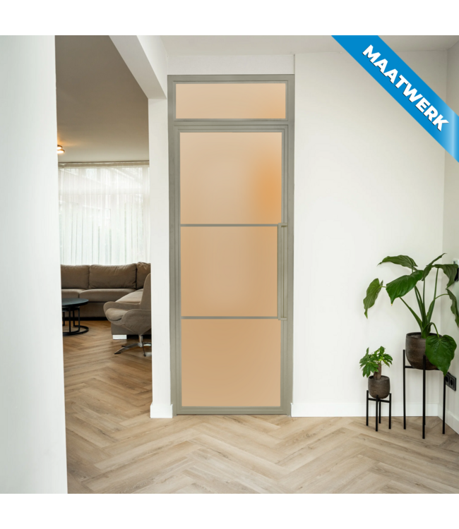 Stalen Binnendeur met bovenlicht - Kiezelgrijs - 3 Vlaks - Maatwerk - Helder glas