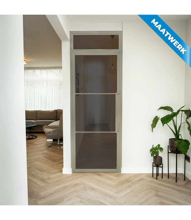 Stalen Binnendeur met bovenlicht - Kiezelgrijs - 3 Vlaks - Maatwerk - Helder glas