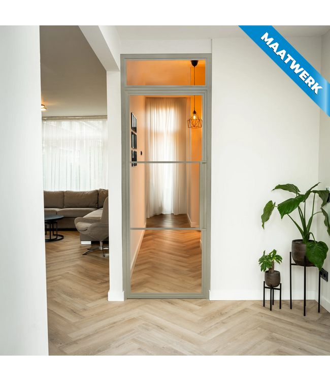 Stalen Binnendeur met bovenlicht - Kiezelgrijs - 3 Vlaks - Maatwerk - Mat glas