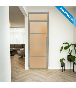 Stalen Binnendeur met bovenlicht - Kiezelgrijs - 4 Vlaks - Maatwerk - Mat glas