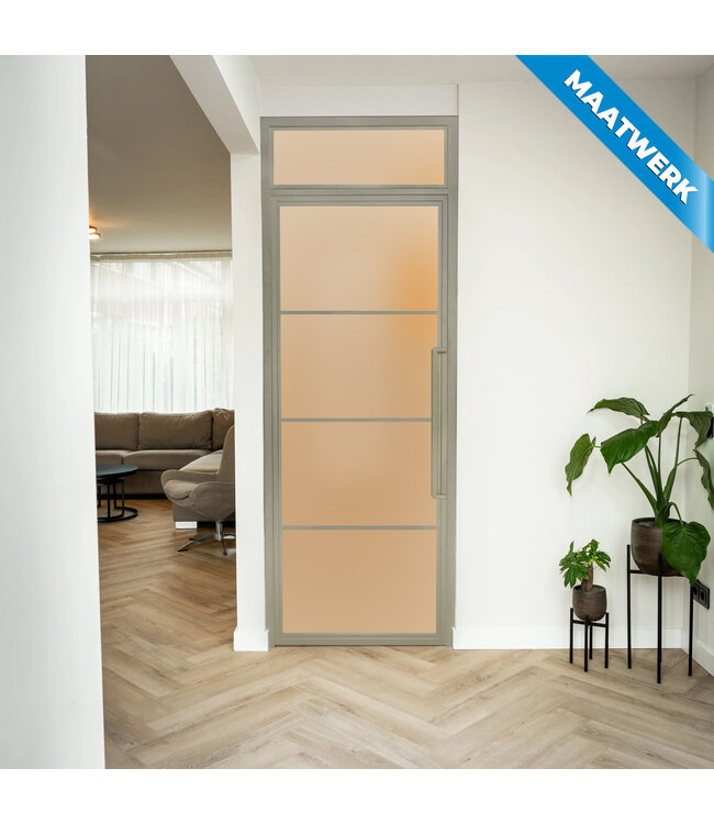 Stalen Binnendeur met bovenlicht - Kiezelgrijs - 4 Vlaks - Maatwerk - Rook glas