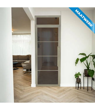 Stalen Binnendeur met bovenlicht - Kiezelgrijs - 4 Vlaks - Maatwerk - Rook glas