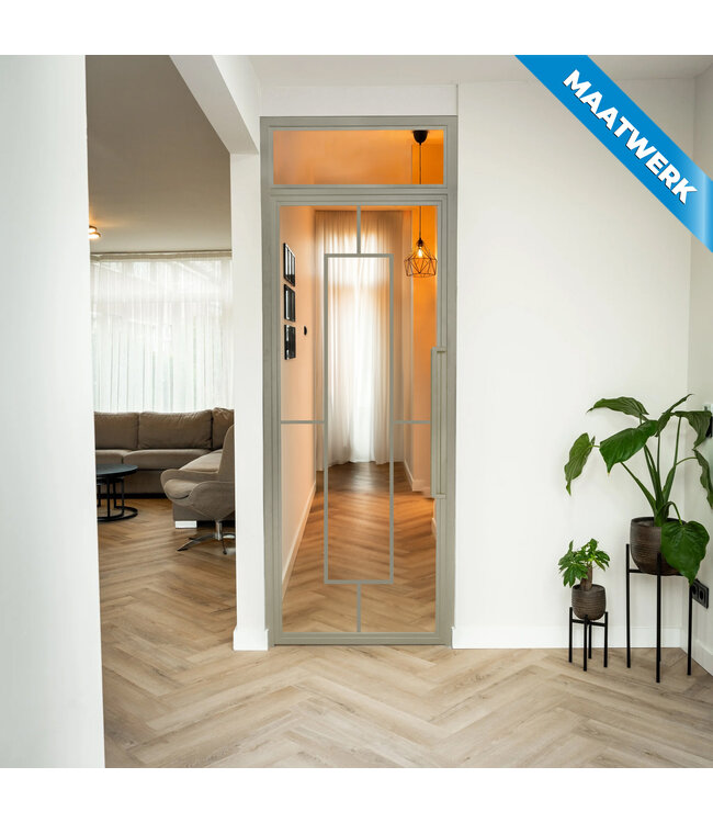 Stalen Binnendeur met bovenlicht - Kiezelgrijs - 5 Vlaks - Maatwerk - Mat glas