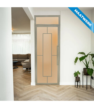 Stalen Binnendeur met bovenlicht - Kiezelgrijs - 5 Vlaks - Maatwerk - Mat glas