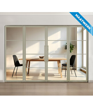 Dubbele stalen taatsdeur met glaspanelen - Kiezelgrijs - 4 Vlaks - Helder glas