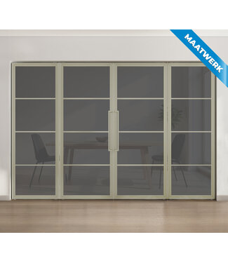 Dubbele stalen taatsdeur met glaspanelen - Kiezelgrijs - 4 Vlaks - Rook glas