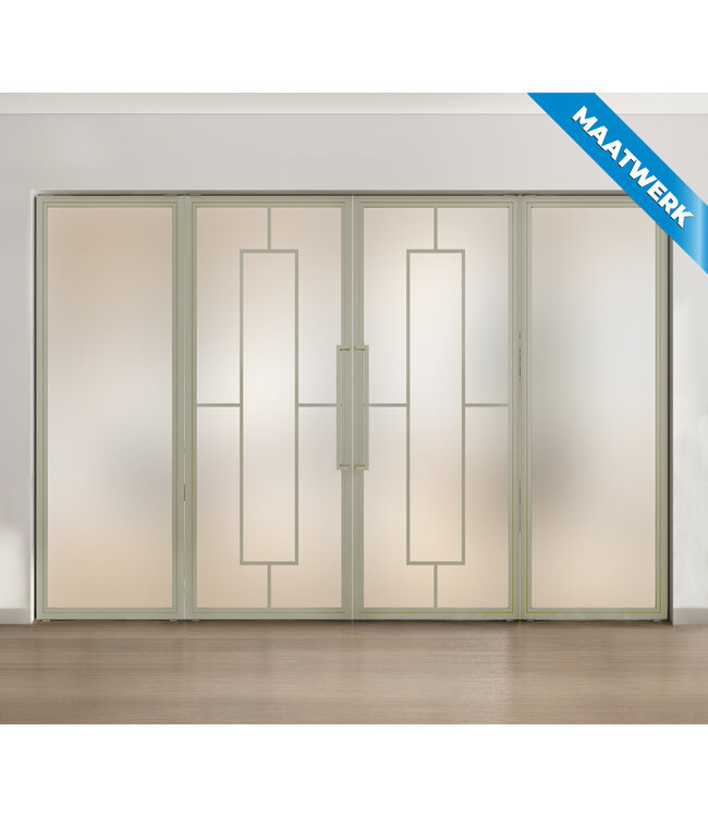 Dubbele stalen taatsdeur met glaspanelen - Kiezelgrijs - 5 Vlaks - Helder glas