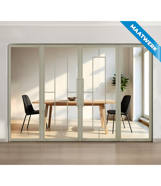 Dubbele stalen taatsdeur met glaspanelen - Kiezelgrijs - 5 Vlaks - Mat glas