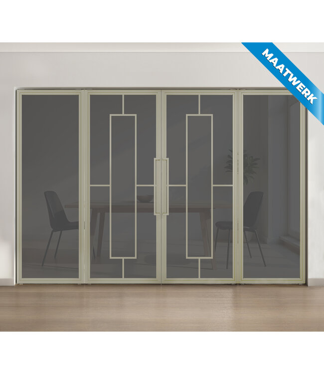 Dubbele stalen taatsdeur met glaspanelen - Kiezelgrijs - 5 Vlaks - Mat glas