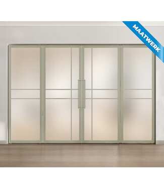 Dubbele stalen taatsdeur met glaspanelen - Kiezelgrijs - 6 Vlaks - Mat glas - Luxe design