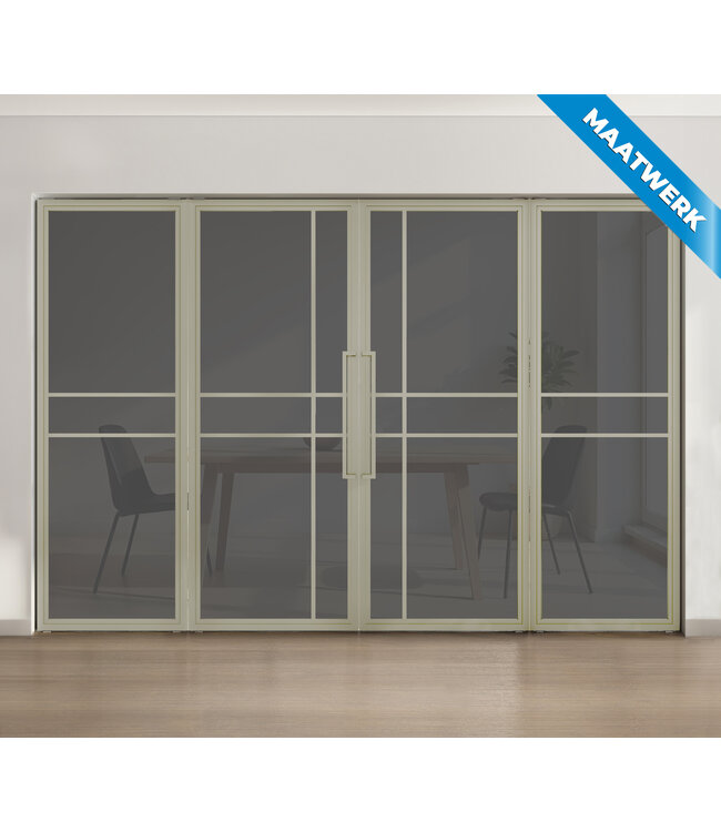 Dubbele stalen taatsdeur met glaspanelen - Kiezelgrijs - 6 Vlaks - Mat glas - Luxe design
