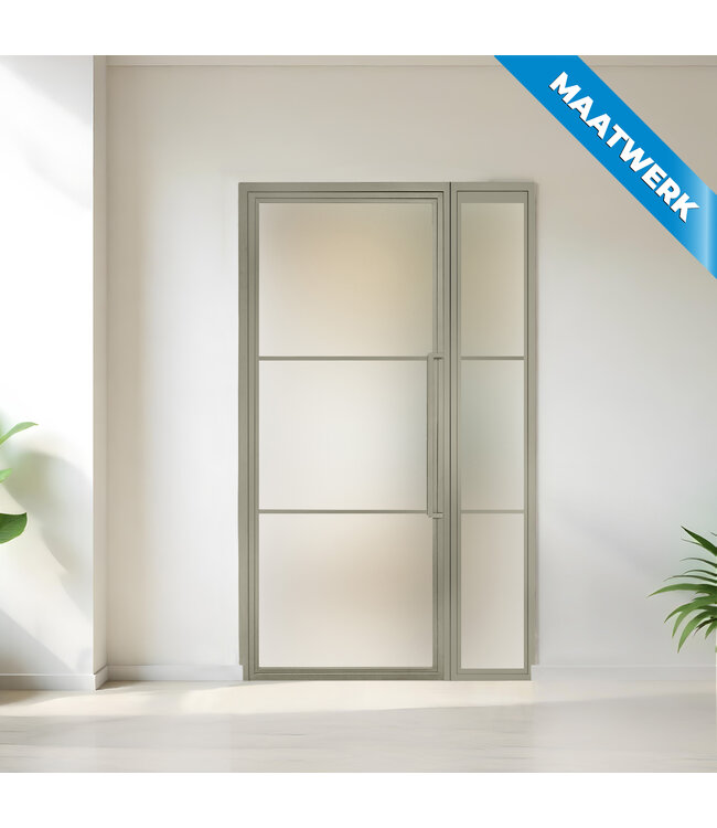 Stalen binnendeur met glaspaneel - Kiezelgrijs - 3 Vlaks - Maatwerk - Helder glas