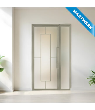 Stalen binnendeur met glaspaneel - Kiezelgrijs - 5 Vlaks - Maatwerk - Mat glas