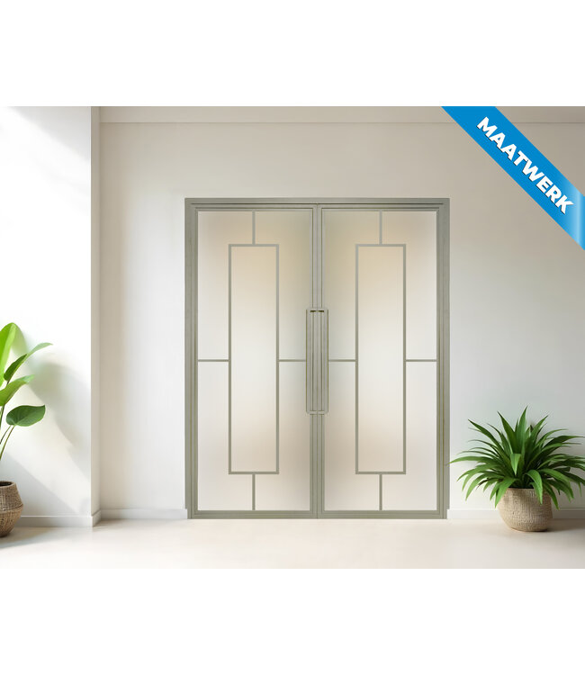Dubbele stalen Binnendeur - Kiezelgrijs - 5 Vlaks - Maatwerk - Rook glas