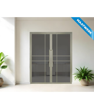 Dubbele stalen Binnendeur - Kiezelgrijs - 6 Vlaks - Maatwerk - Rook glas - Luxe design