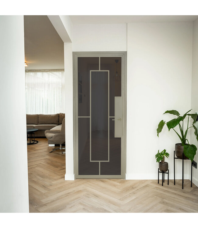 Stalen Binnendeur - 5 Vlaks - Kiezelgrijs - Mat glas - Met slot