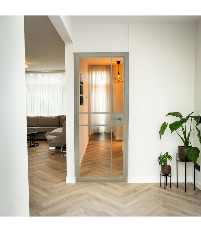Stalen Binnendeur - 6 Vlaks - Kiezelgrijs - Mat glas - Met slot - Luxe design
