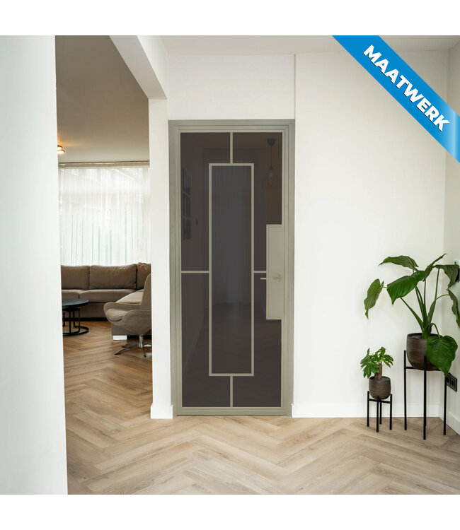 Stalen Binnendeur - Kiezelgrijs - 5 Vlaks - Maatwerk - Mat glas - Met slot
