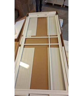 OUTLET stalen L-Frame / inzetdeur - Wit - 6 Vlaks - Helder Glas - Luxe design - H2110 x B920 mm - Linksdraaiend - Grote Greep