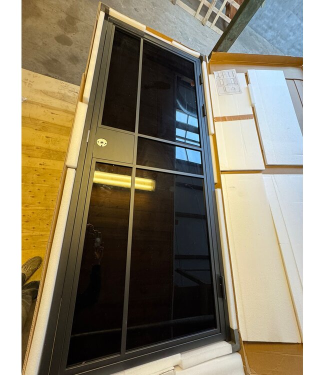 OUTLET: Stalen Binnendeur - Zwart - 6 Vlaks - 2155 X 875 - Full Metal Black Glas - Luxe design - Rechtsdraaiend