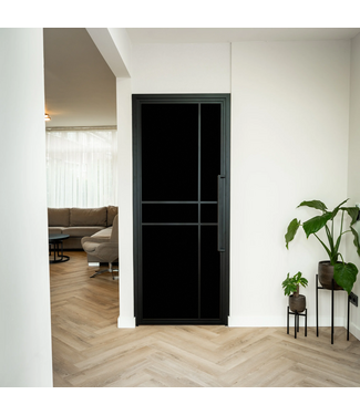 OUTLET: Stalen Binnendeur - Zwart - 6 Vlaks - 2157 x 896  - Full Metal Black Glas - Luxe design - Rechtsdraaiend
