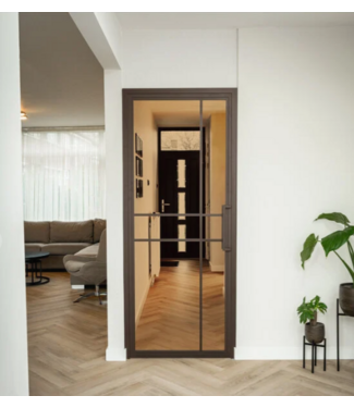 OUTLET: Stalen Binnendeur - Brons - 6 Vlaks - 2158 x 992 - Brons Rook Glas - Luxe design - Linksdraaiend