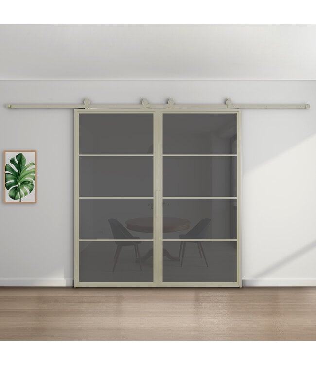 Dubbele stalen schuifdeur - Kiezelgrijs - 4 Vlaks - Helder glas