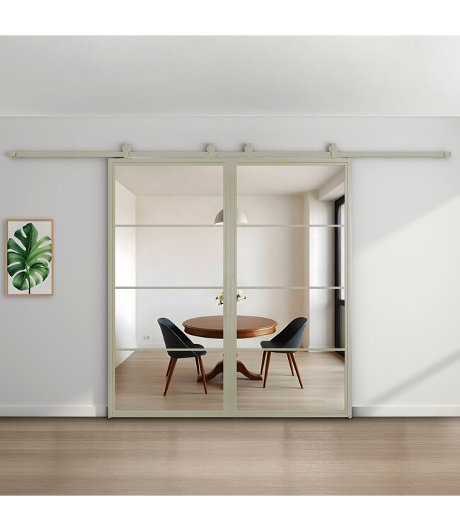 Dubbele stalen schuifdeur - Kiezelgrijs - 4 Vlaks - Mat glas