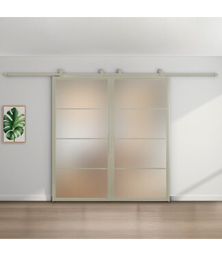 Dubbele stalen schuifdeur - Kiezelgrijs - 4 Vlaks - Mat glas