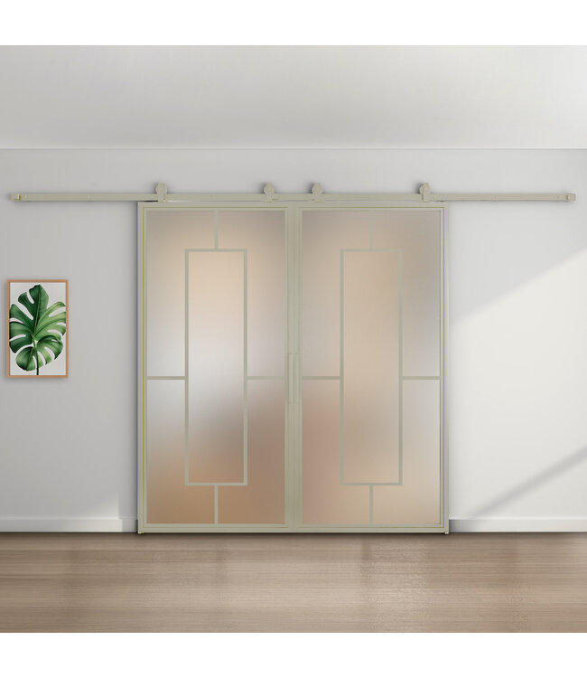 Dubbele stalen schuifdeur - Kiezelgrijs - 5 Vlaks - Helder glas