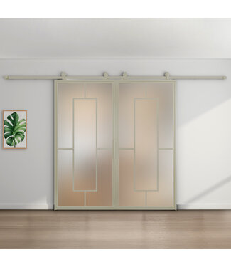 Dubbele stalen schuifdeur - Kiezelgrijs - 5 Vlaks - Mat glas