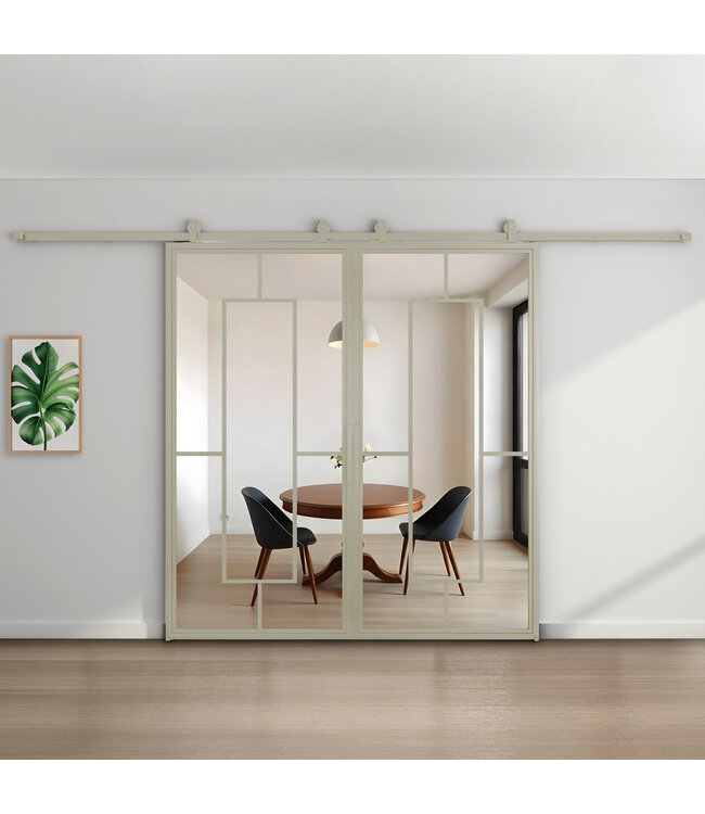 Dubbele stalen schuifdeur - Kiezelgrijs - 5 Vlaks - Rook glas