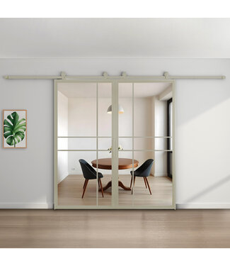 Dubbele stalen schuifdeur - Kiezelgrijs - 6 Vlaks - Helder glas - Luxe design